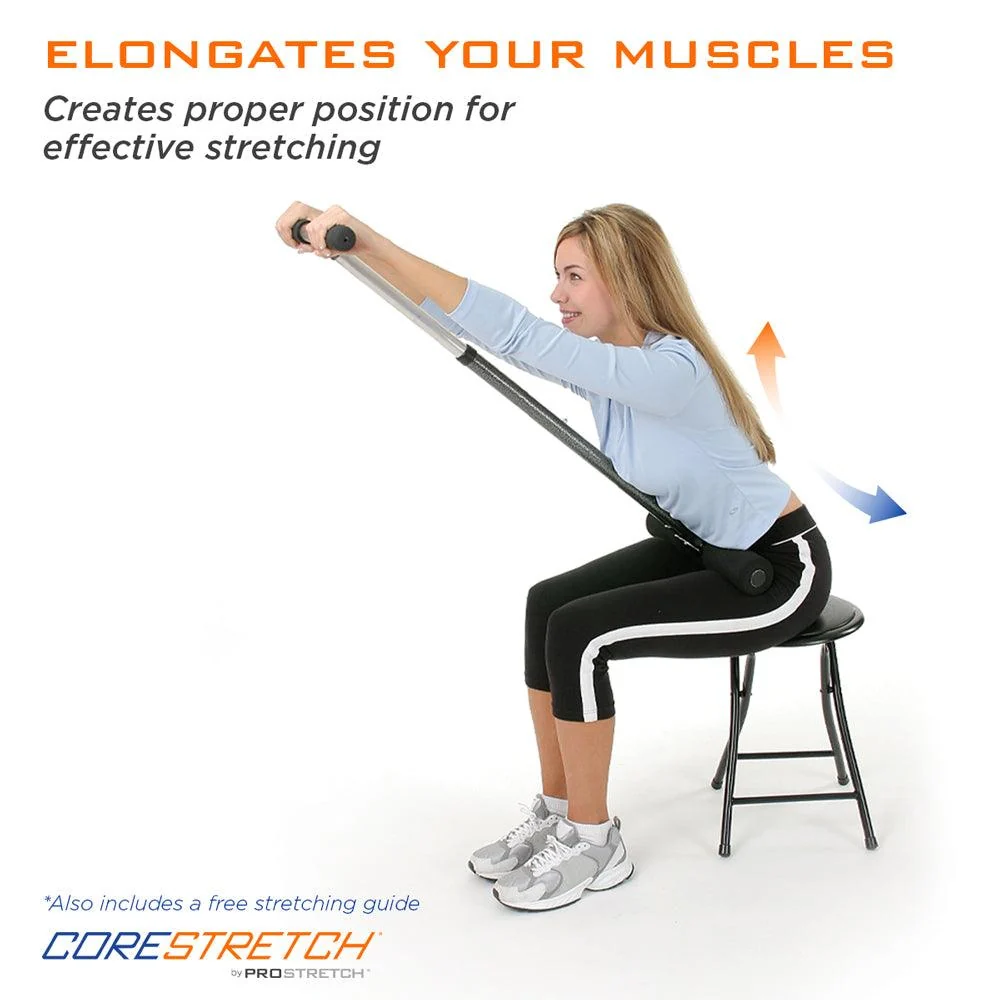 Seated position showing how the padded bar supports the trunk during the movement